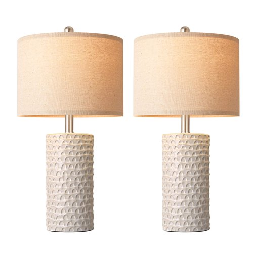 PARTPHONER 23" Modern Ceramic Table Lamp Set of 2, Table Lamps for Living Room, Rustic Farmhouse Bedside Lamps Nightstand lamp for Bedroom, White Desk Lamp for End Table Home Decor Beige