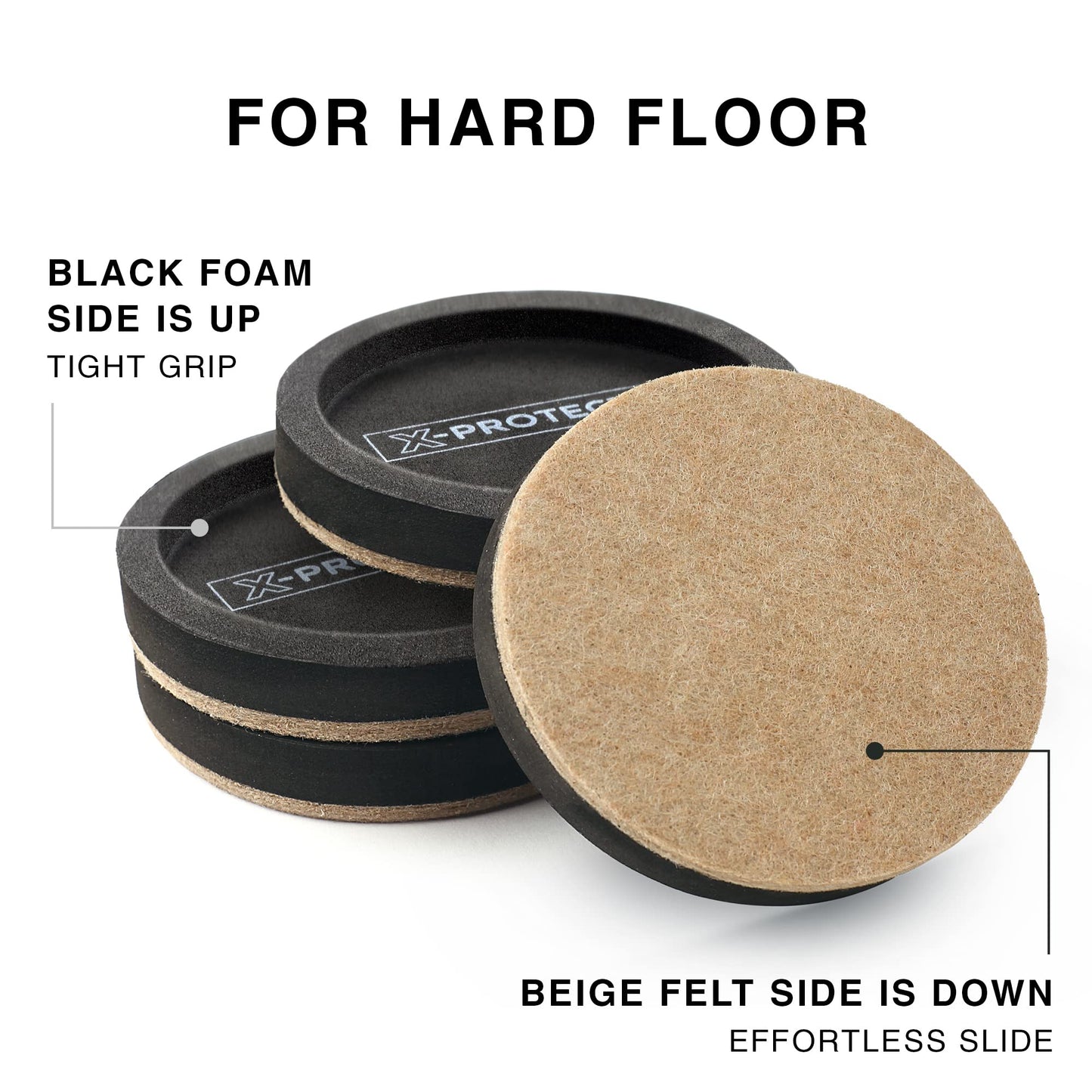 Felt Furniture Sliders for Hardwood Floors X-PROTECTOR 8 PCS 4 3/4” - Furniture Slider with Unique Design - Heavy-Duty Furniture Movers for Hard Surfaces - Felt Sliders - Move Your Furniture Easily!