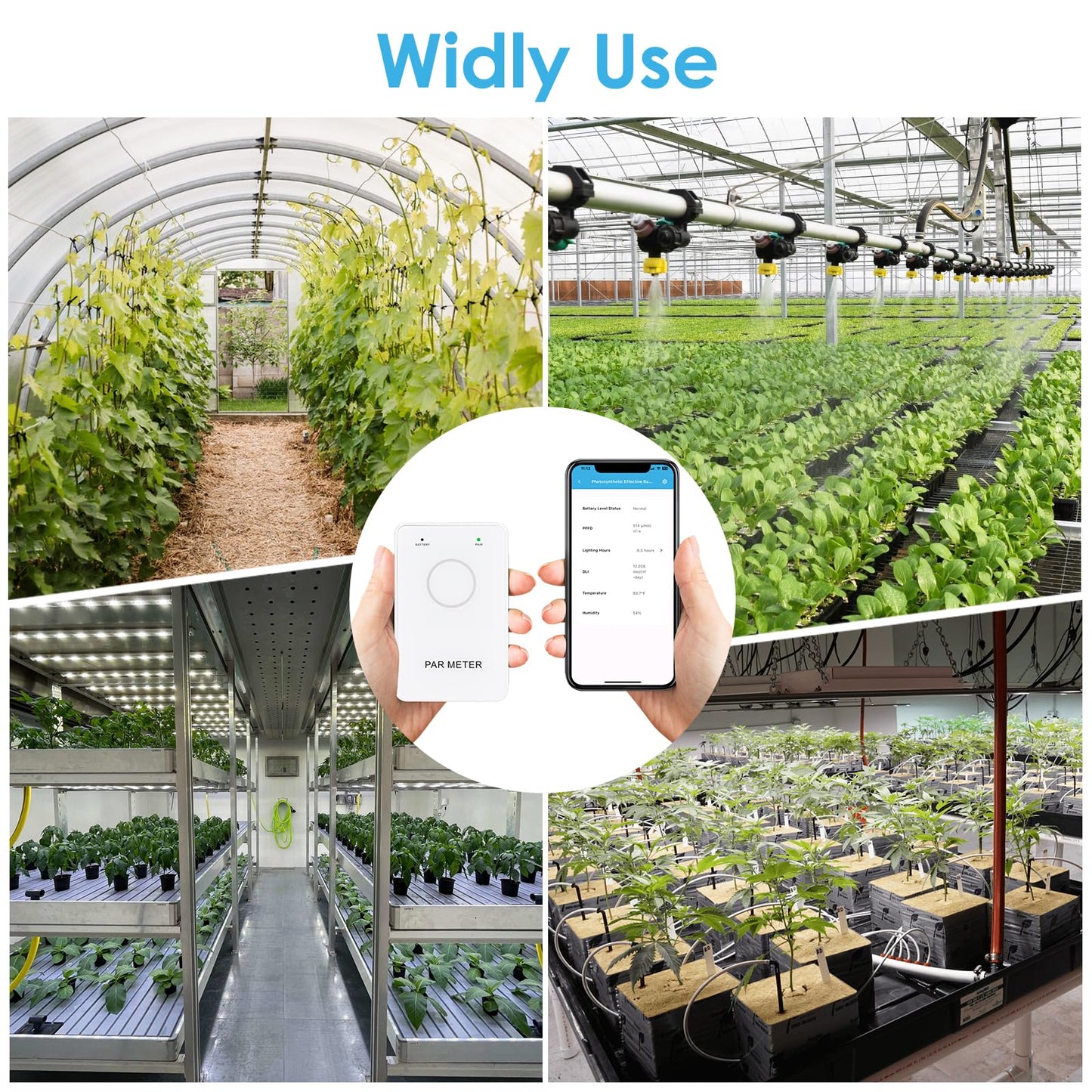 PAR Meter PPFD Recording, for LED Growth Light 400-700nm, DLI Calculator, Convenient Bluetooth Connection to Your Phone, for Grow Tents, Greenhouses, Agriculture