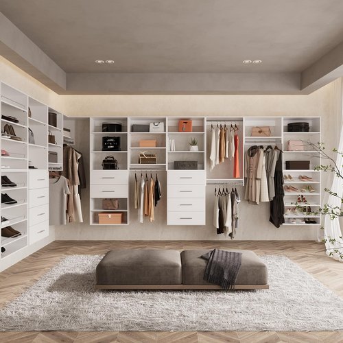 ROOMTEC Modular Closet System, 49" Wall-Mounted Closet Organizer with Hanging Rods, Wooden Tower for Walk-In Closets, Wardrobe Storage Kit, White