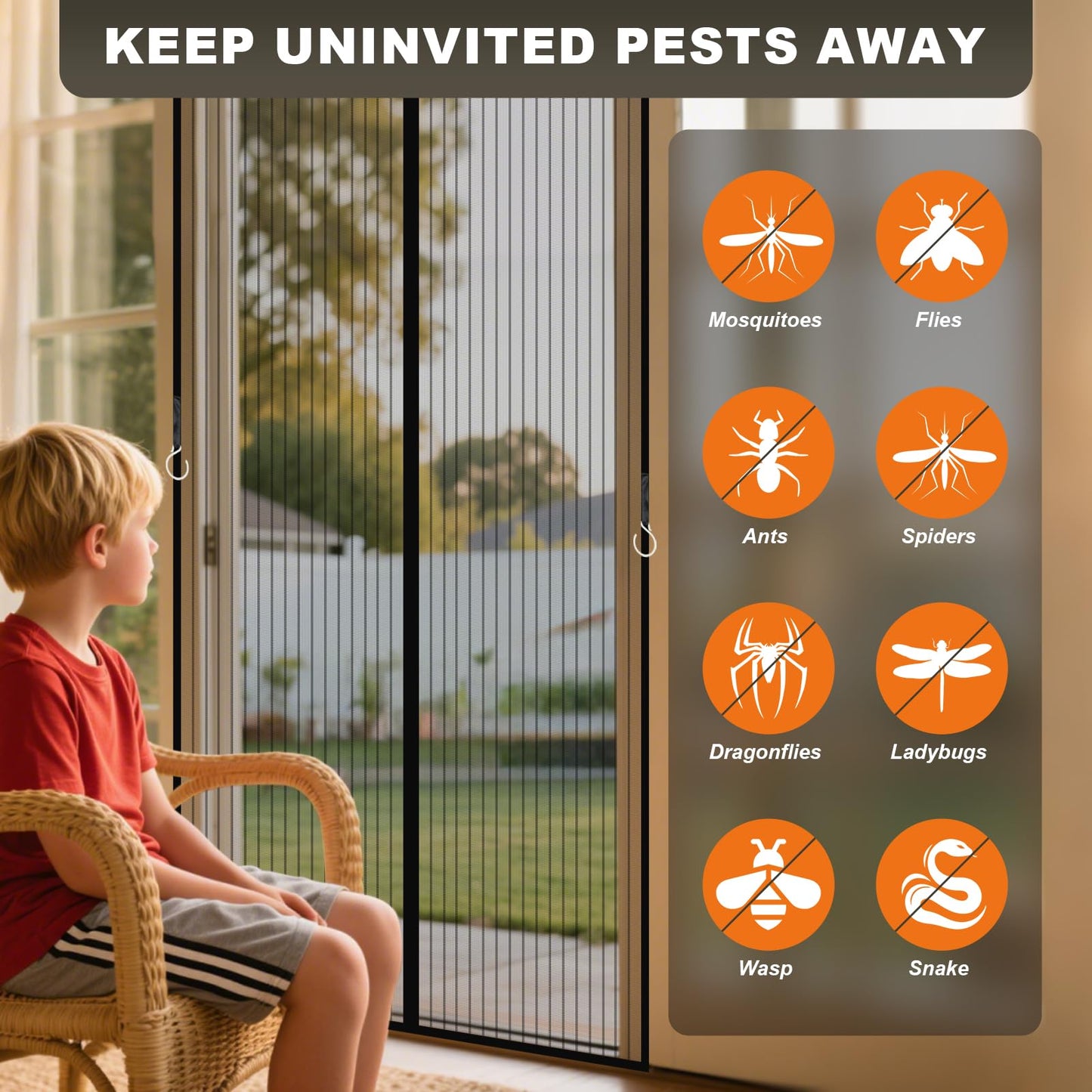 LCYY.TG Magnetic Screen Door Mesh, Easy Install, Heavy Duty Fiberglass,Self Sealing Door Screen for Single Door Size 32 x 82 Inch, Screen Door Size 34 x 83 Inch