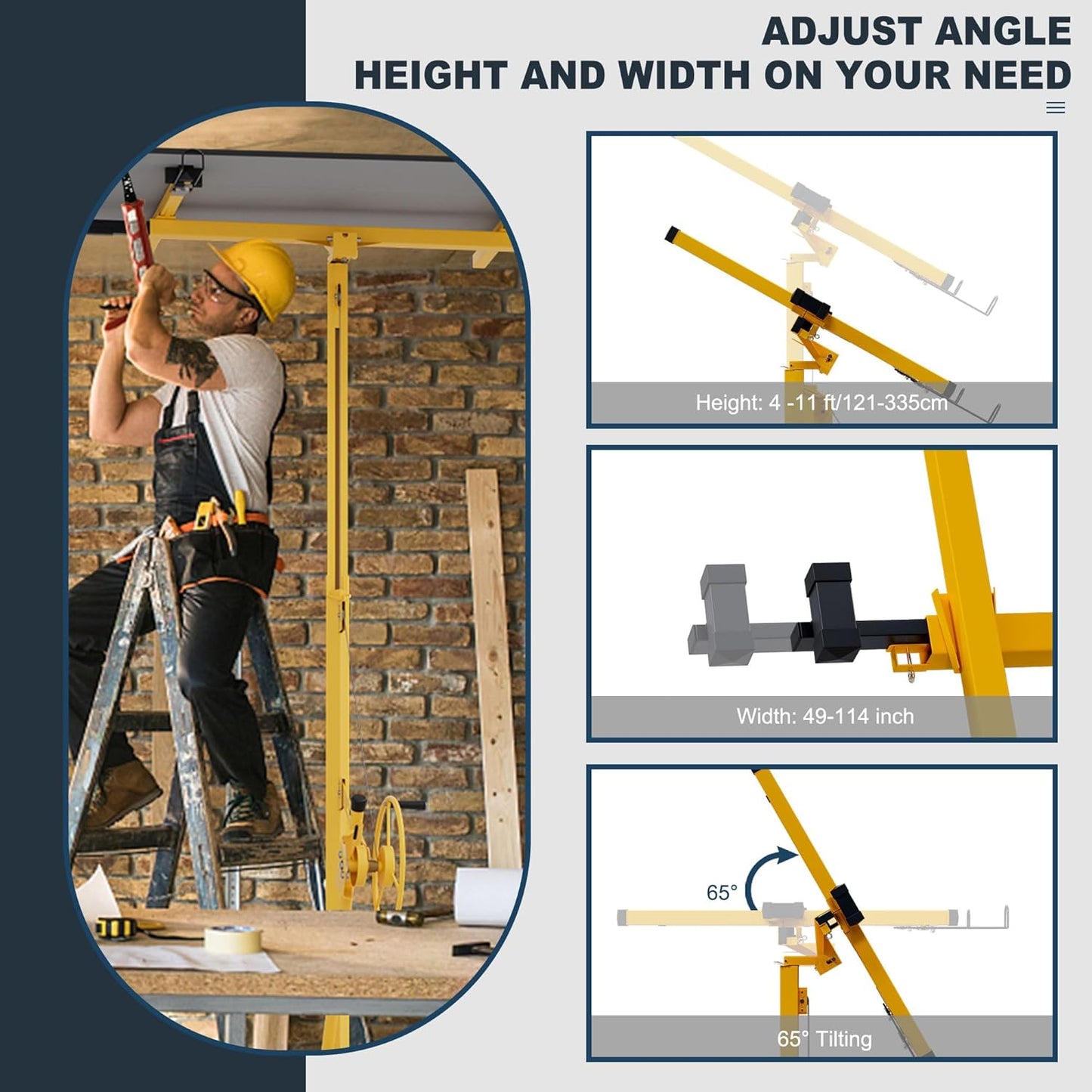 11 Ft Drywall Lift,Drywall Rolling Lifter Panel,150LBS Heavy Duty Sheetrock Lift Drywall Lift,Drywall Lift Panel Hoist Jack with 360° Adjustable Telescopic Arm & 3 Lockable Wheels