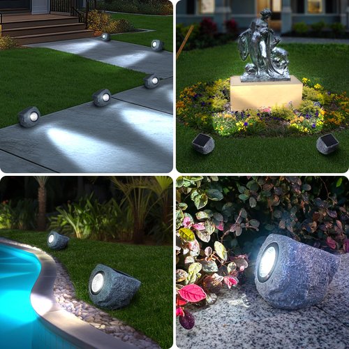 COZY-PAVILION Solar Garden Rock Lights Outdoor, 2 Pack Bright White Spotlights, Waterproof Led Solar Powerd Landscape Stone Lights for Pathway Walkway Yard Patio