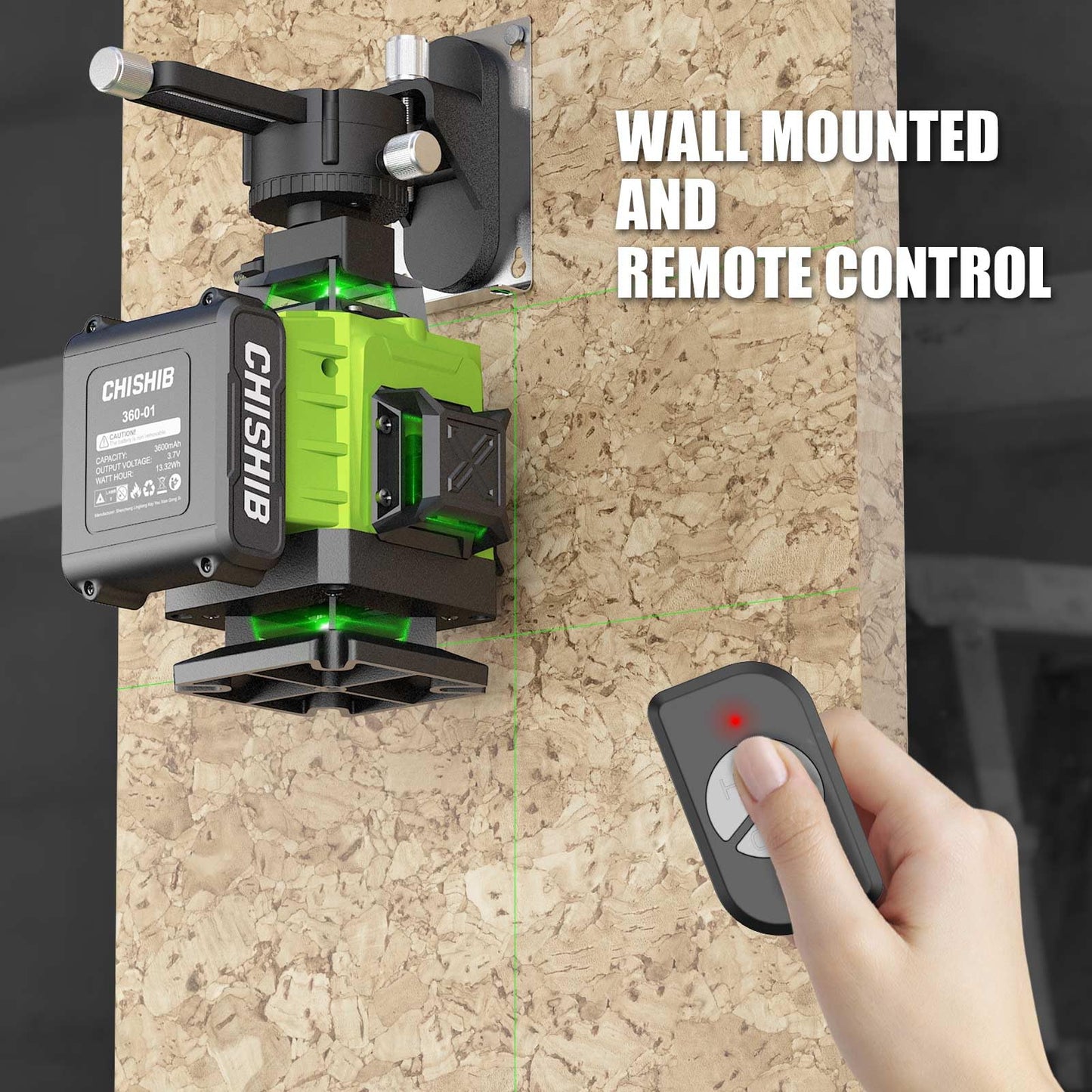 16 Lines Green Laser Level Kit -4x360° 4D Self-Leveling Cross Line Laser Level, Rotary Base and Accessories for Construction, Home Improvement and Picture Hanging,(Safety Class ll, <1mW power output.)