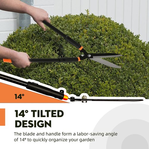 Garden Hedge Shears, 31-Inch Adjustable Garden Shears with 14° Angle Precision Blades. For Trimming/Shaping Hedges and Shrubs，Black/Orange