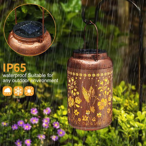 Tepaken Solar Lanterns Outdoor Waterproof Hummingbird Garden Decor Gifts for Women Mom Grandma Hanging Solar Lights Metal Solar Decoration Outside for Yard, Patio, Backyard, Porch