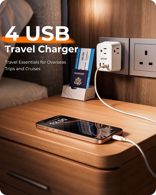 LENCENT Foldable US to UK Ireland Plug Adapter, Type G Travel Outlet Adapter with 4 USB Charger(2 USB C), Power Adaptor for USA to Scotland Dubai Hong Kong England British Kenya London