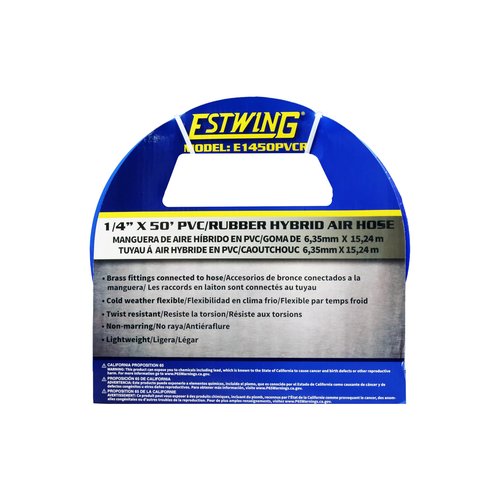 Estwing E1450PVCR 1/4" x 50' PVC / Rubber Hybrid Air Hose with Brass 1/4" NPT Industrial Fitting and Universal Quick Connect Coupler