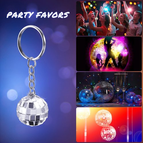 Henoyso 48 Pcs Mini Disco Ball Keychain Bulk Disco Ball Party Favors Sliver Disco for 70s 80s Decorations Mardi Gras Supplies