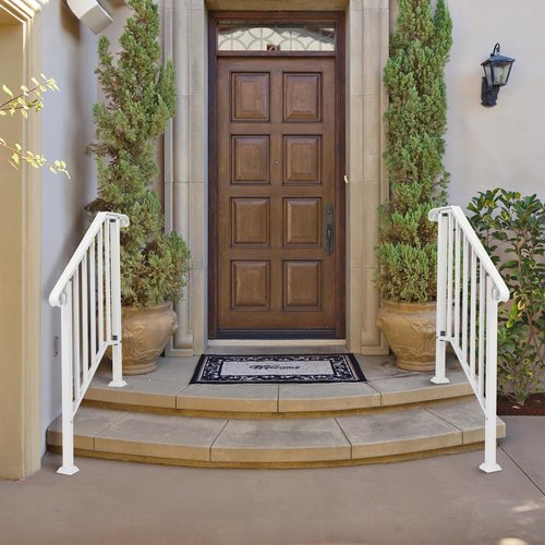 Kshioe Handrails for Outdoor Steps Fits 1 to 4 Steps, Wrought Iron Stair Railing for Outdoor Porch, All Weather Use Stair Rails on Concrete Steps, White (White, 2-3 Steps)