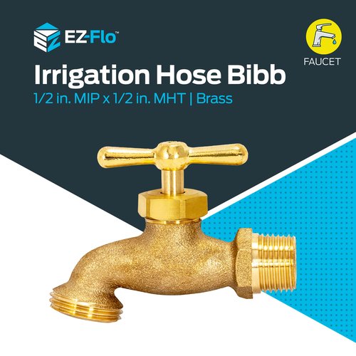 EZ-FLO Irrigation Hose Bibb, 1/2 Inch MIP Connection, 1/2 Inch MHT Connection, Brass Plumbing Fitting, 20183