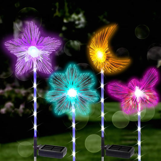 TONULAX Solar Garden Stake Lights, 4 Pack, Color Changing, RGB Microfiber, Solar Pathway Lights, Outdoor, Patio Decoration