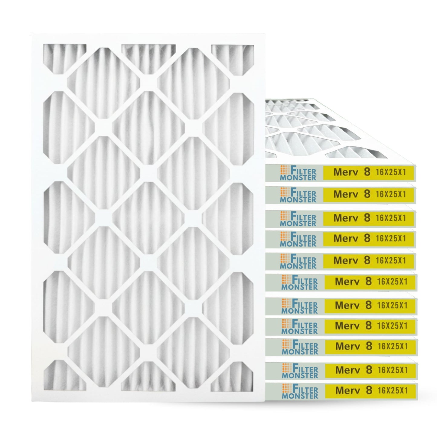 Filter-Monster 16x25x1 MERV 8 Pleated HVAC Air Conditioner Furnace Replacement Air Filter, 12-Pack (Actual Filter Dimensions 15.5 x 24.5 x .75 inches)
