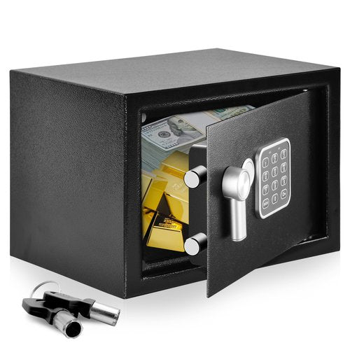 SereneLife Electronic Safe Box Heavy Duty 12.2’’ x 7.8’’ Lockbox Digital Keypad Code & 2 Key access Small Money Safe for Home & Office Secure Cash, Jewelry, Valuables Wall & Floor Mountable