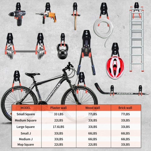 Dorisy Upgraded 16 Pack Garage Hooks – Heavy Duty Steel Wall Mount Storage Organizer with Anti-Slip Coating for Power Tools, Garden Equipment, Ladders, Hoses, Bikes, and More – Max Load 100 lbs