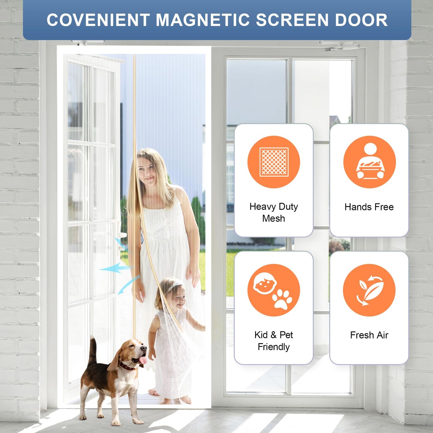 METAONLY Magnetic Screen Door Mesh, Works for Patio, Sliding Door, Keeps Bug Mosquito Out, Fresh Air Flow, Fits 36" x 82" Door - Curtain Size 38" x 84", White