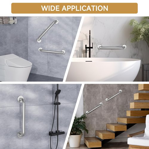 AmazerBath Shower Grab Bars for Bathtubs and Showers, Handicap Grab Bars for Shower Anti Slip, Shower Grab Bars for Senior for Wall Stainless Steel, Holds up to 500LBs, 12" L x 1" D, Brushed Nickel