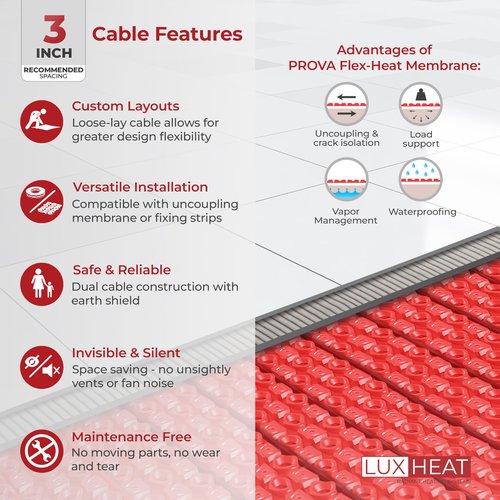 LuxHeat 25sqft Electric Radiant Floor Heating System - 120v Under Floor Heating System Includes UDG4 Programmable Thermostat w/GFCI, Heater Cable, Tile Uncoupling Membrane, Flooring Sensor & Alarm