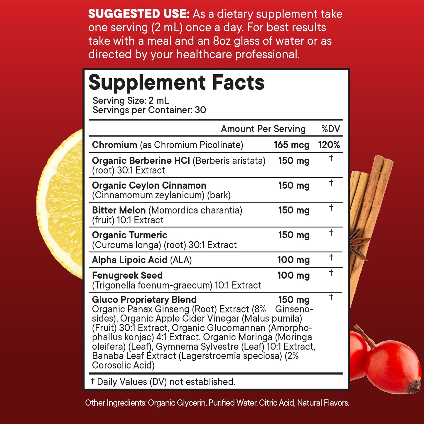 Berberine with Ceylon Cinnamon Supplement Liquid Drops + Bitter Melon Extract, Glucomannan, Gymnema, Chromium, Turmeric, Panax Ginseng, Moringa- 8 OZ