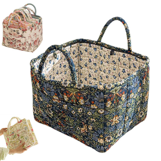 Boho Fabric Storage Basket - Bohemian Style Tote Bag, Boho Floral Laundry Baskets, Large Capacity Fabric Storage Basket for Clothes and Sundries (A)