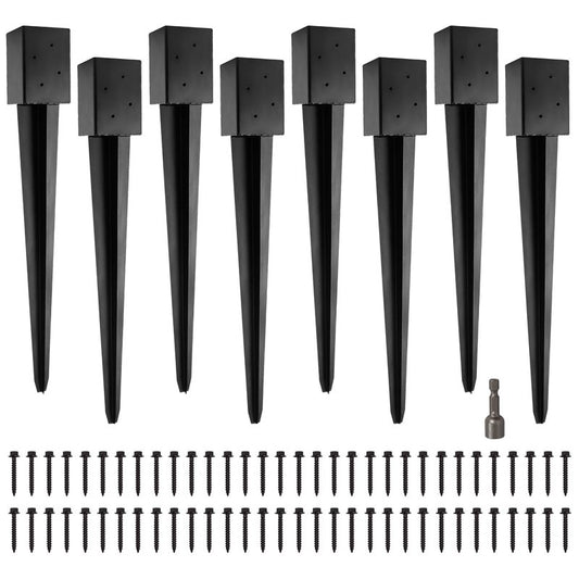 LADECH 4x4 Fence Post Anchor Ground Spike 36” Length Metal Black Powder Coated – Mailbox Post Anchors – Fit 3.5x3.5 Lumber (8, Black)