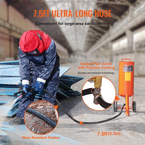 VEVOR 10 Gallon Heavy-Duty Sand Blaster, 60-110 PSI High Pressure Sandblaster, Portable Abrasive Blasting Tank, Air Sand Blasting Kit with 2 Ceramic Nozzles & 7.5ft Hose for Paint, Stain, Rust Removal