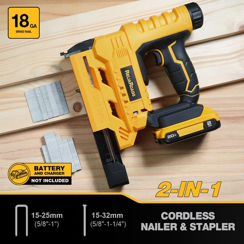 2-in-1 Cordless 18GA Brad Nailer & 1/4 Crown Stapler for DeWALT 20V MAX Battery (Tool Only) - Lightweight, 1600 Nails/Staples Included for DIY, Upholstery & Home Renovation