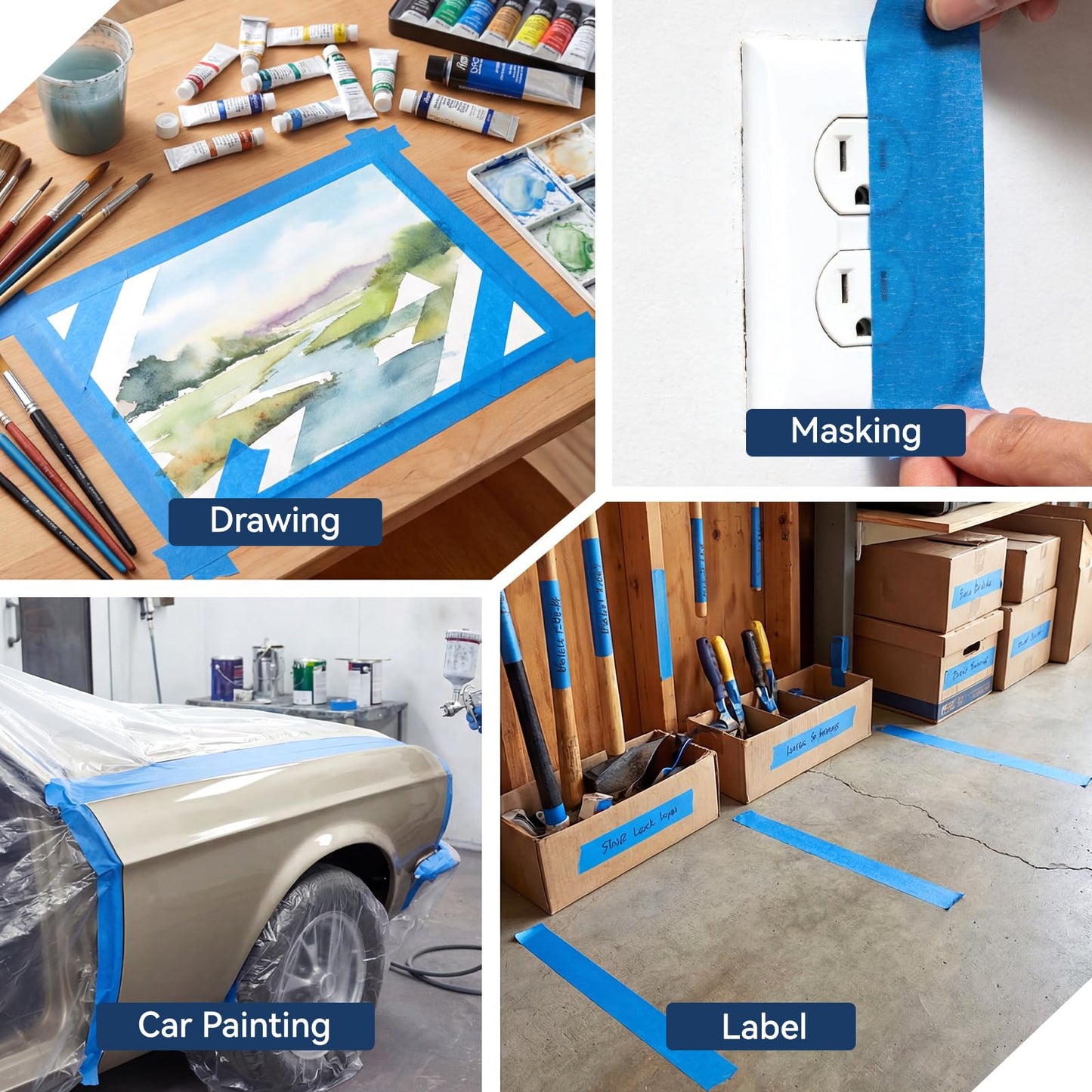 QFOUR Painters Tape 2 Inch Wide, 6 Rolls Blue Masking Tape