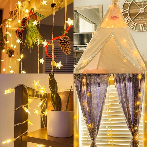 Star String Lights, USB 33 ft 100 LED Star Light for Wedding Party Patio Garden Tent Bedroom Décor, Warm White
