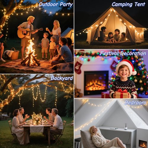 Olizurch Camping String Lights Solar USB Rechargeable, Retractable String Lights Camping 4 in 1 Led Roll Up Waterproof Outdoor Hanging Fairy Lights 33FT with 8 Modes for Tent Garden Party Festival