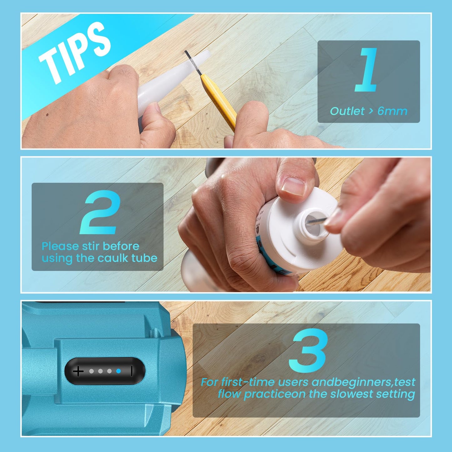 Seesii Cordless Caulking Gun, 2 x 2000mAh Batteries Battery Powered Caulk Gun 21V, 4 Speeds, 10oz/300ml Electric Caulking Gun, Adhesive Gun Kit for Filling, Sealing