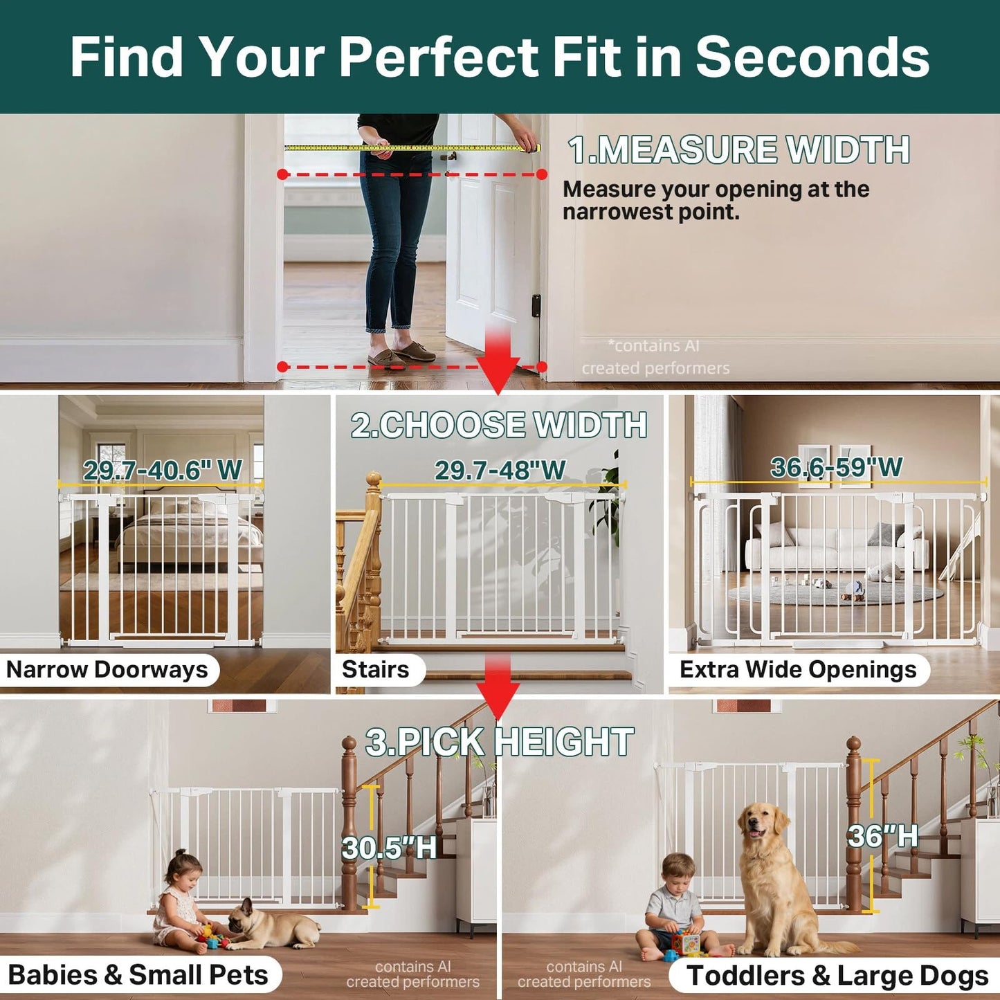 Cumbor 29.7-40.6" Baby Gate for Stairs, Mom's Choice Awards Winner-Dog Gate for Doorways, Pressure Mounted Auto-Close Pet Gates for Dogs Indoor, Safety Child Gate with Easy Walk Thru Door, White