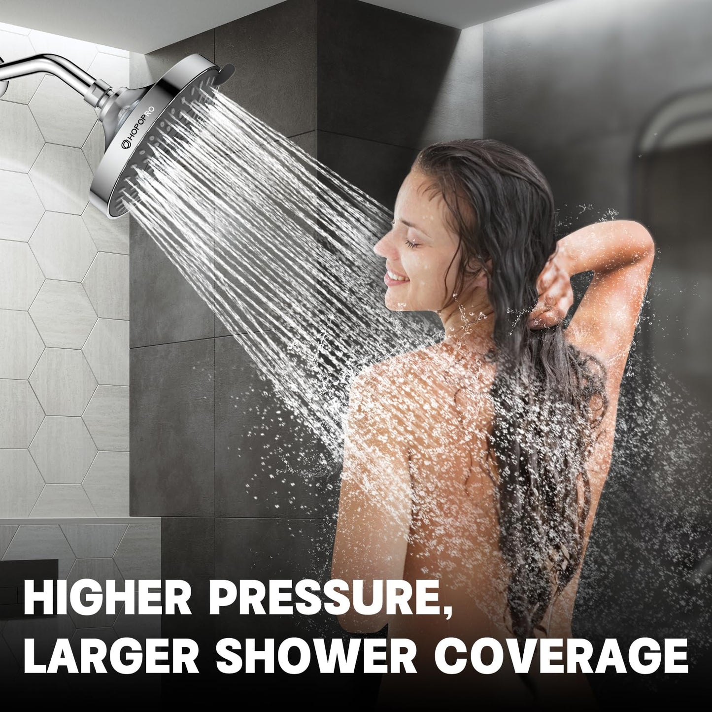 HOPOPRO 5-Mode High Pressure Shower Head - The Washington Post, NBC News, Today TV Show Recommended - High Flow Fixed Showerheads (6 Inch Chrome)