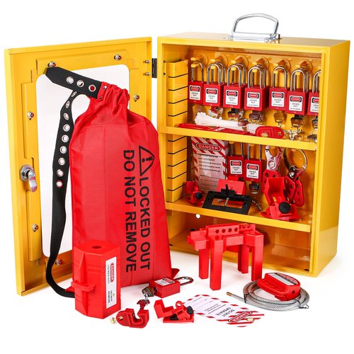 Frcctre Lockout Tagout Station, 80 Pcs Electrical Safety Loto Kit Includes Safty Padlock, Lockout Hasp, Tags,Ties, Circuit Breaker Lock, Ball Valve Lock, Electrical Plug Lock, Steel Cable Lock