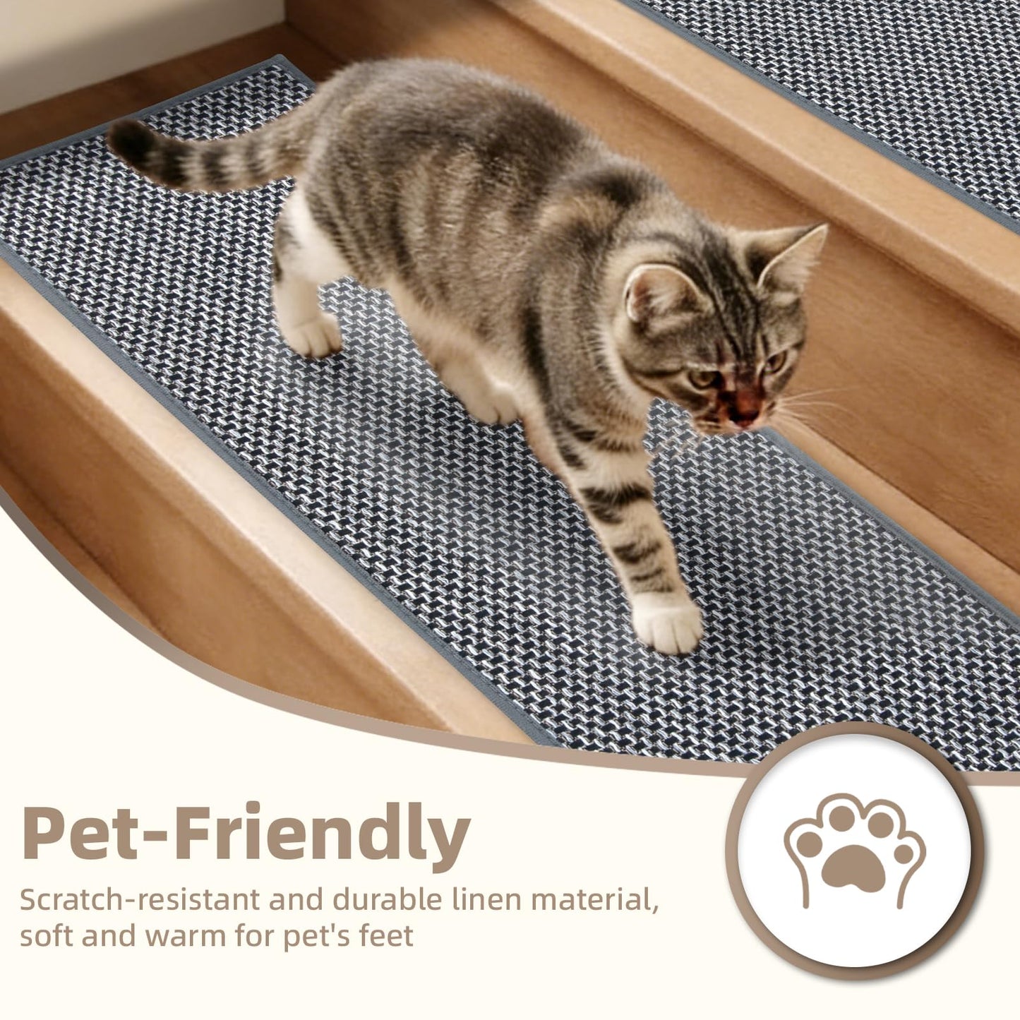 Art3d Stair Treads for Wooden Steps 15Pcs, 8" X 30" X 0.3" Non Slip Stair Runner Rugs with Reusable Adhesive for Elders Kids and Dogs, Machine Washable Peel and Stick Stair Treads Carpet, Black