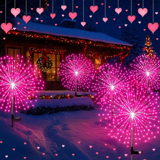 Tujoe 6 Pack Pink Solar Firework Lights 180 LED 8 Lighting Modes Waterproof Outdoor Decorative Solar Lights for Wedding Valentine Birthday Garden Patio Yard Pathway Walkway Lawn Decor