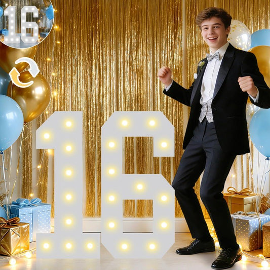 Pooqla 2.4FT Light Up Numbers for Sweet 16 Party Decorations, Marquee Numbers Party Decor for Her Him, Mosaic Big Sign for 16th Birthday Decoration Backdrop, Cool White and Warm White Number 16