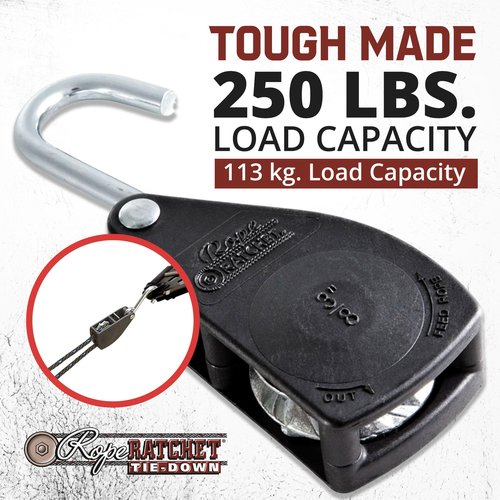 Rope Ratchet 3/8" Tie Down Pulley Hanger, Heavy Duty Locking Mechanism, Tightener for Shade Sails, Hammocks, Canopy Anchoring, Garden Hoisting, Outdoor Use, 250 lbs Capacity - No Rope Included