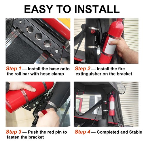 Quick Release Fire Extinguisher Mount Bracket Holder Aluminum Roll Bar Mount Bottle Holder Adjustable for Jeep Wrangler TJ JK JL JKU UTV Polaris RZR Ranger (Black)