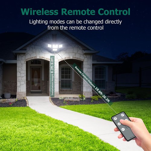 omibee 3000LM Solar Lights Outdoor, 4 Adjustable Heads Motion Sensor Lights, 3 Mode, IP65 Waterproof Solar Security Wall Lights, Remote Control Flood Lights, Graden, Outside, Backyard, 2 Pack