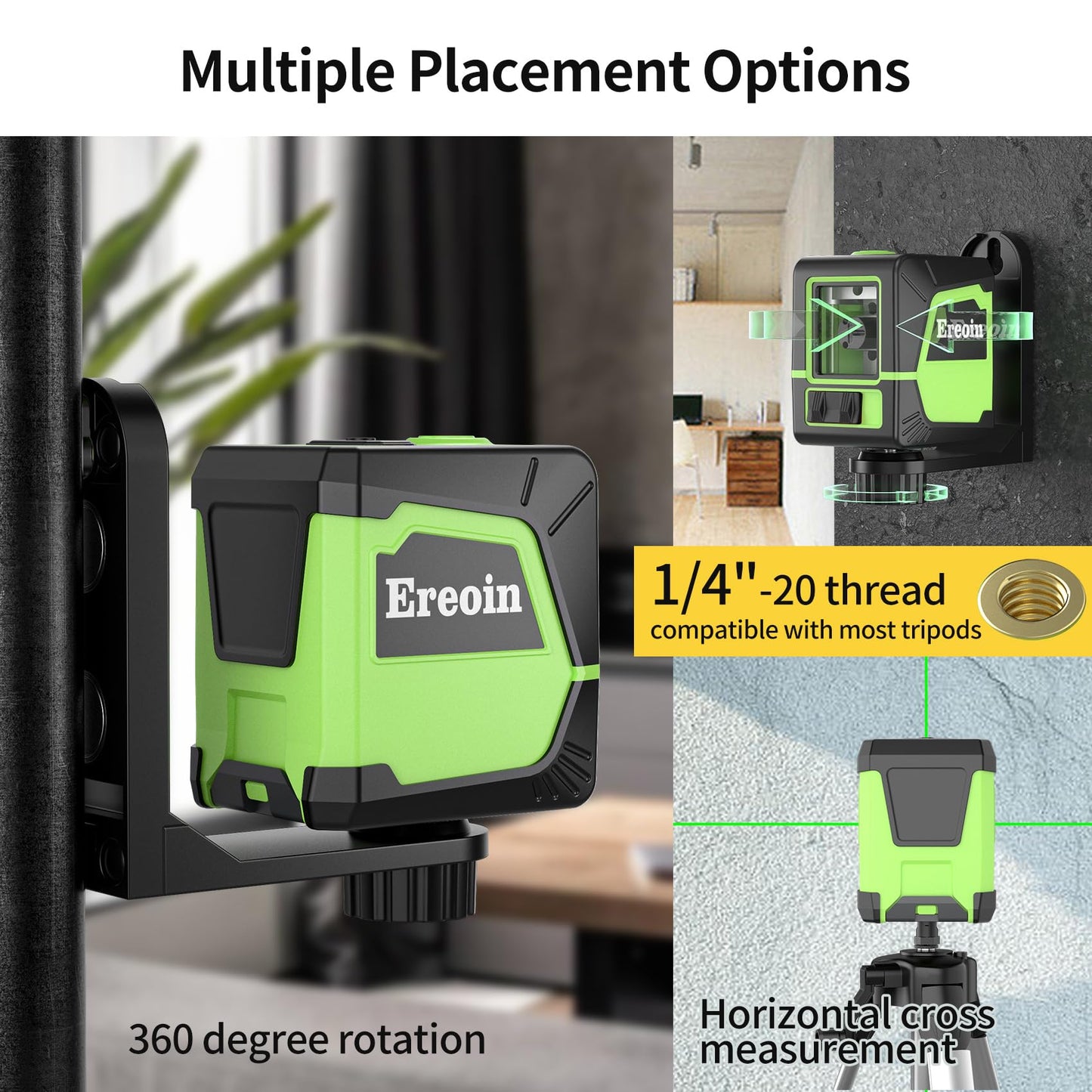 Laser Level Self-leveling Green Cross laser tool with vertical and horizontal lines,360 degree rotation self-leveling mode&IP54 waterproof for Picture Hanging Indoor & Outdoor
