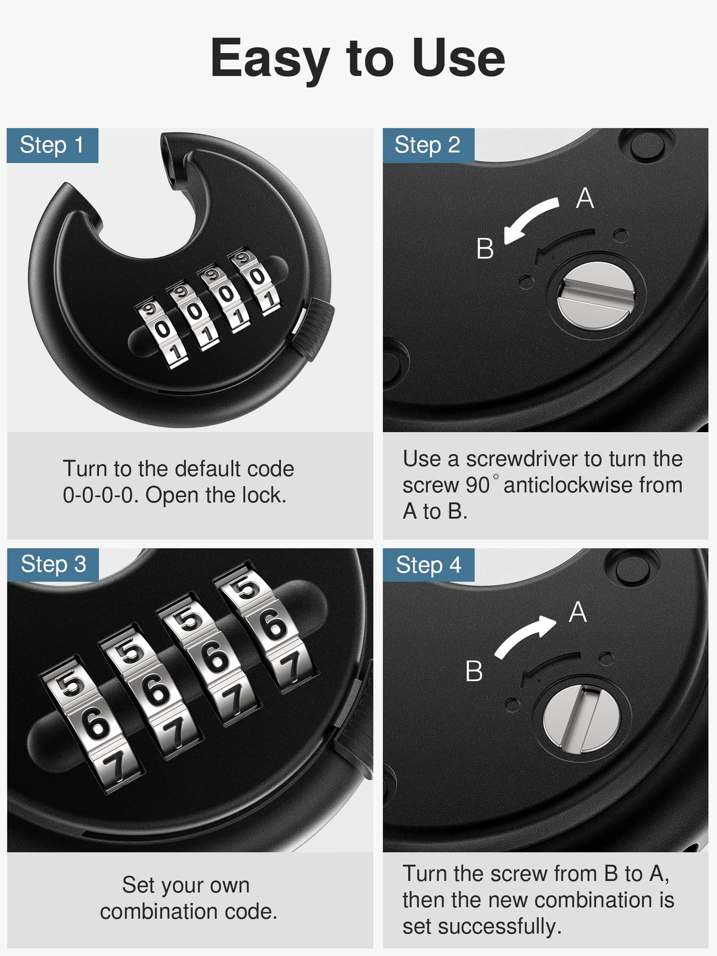 Puroma Combination Lock, 4 Digit Padlock with Hardened Steel Shackle, Keyless Heavy Duty Combo Lock for Outdoor Sheds Fence, Gate Hasps, Storage Unit, School Gym Locker (1 Pack, ‎Black)