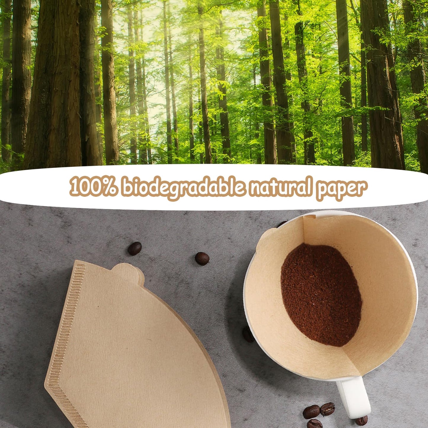 200 Count Coffee Filter #2, 2-6 Cups Coffee Filters Unbleached Natural Disposable Cafe Filters 02 Cone Paper Fits for Ninja, Drip and Pour Over Coffee Maker