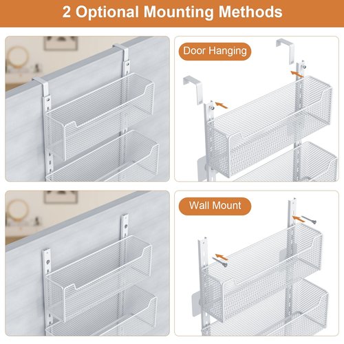VyGrow Over The Door Organizer, Metal Door Organizer Hanging with 5 Adjustable Baskets and Coat Hook, Behind The Door Storage for Bedroom Closet Bathroom Pantry Cabinet Kitchen, White