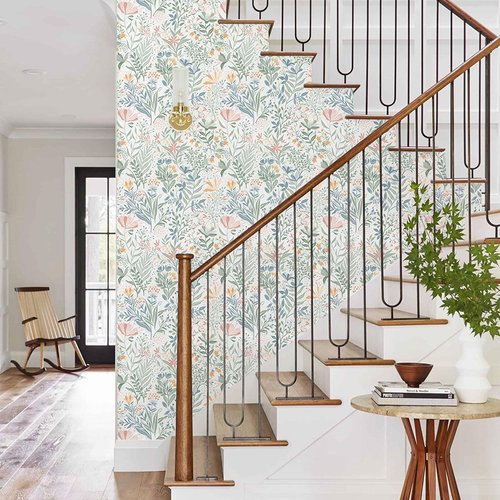 Fititem Floral Peel and Stick Wallpaper Floral Boho Contact Paper Flower Removable Self Adhesive Waterproof Wallpaper for Bathroom Bedroom Nursery Wildflower Botanical Contact Paper 17.3inW 78.7inL