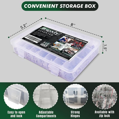 900pcs Nuts and Bolts Assortment Kit #4-40, #6-32, #8-32, #10-24 - Philips Pan Head 304 Stainless Steel Screws Set with Storage Box