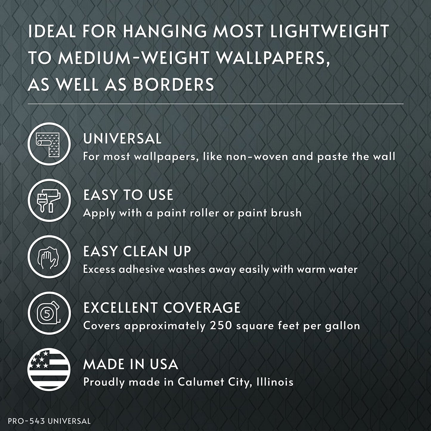 ROMAN’s PRO-543 Universal Border and Wallpaper Adhesive for Home Improvement, White, 1 Gallon (250 Sq. Ft.)