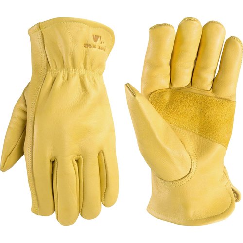 Wells Lamont Leather Work Gloves for Men, Reinforced Cowhide with Palm Patch, Saddletan, Large (1129L)