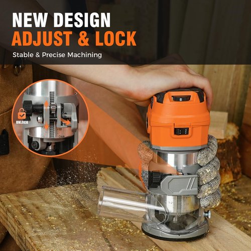 Alloyman Router Tool, 8.5Amp Wood Router, Max 30000 RPM Handheld Palm Router, 6 Variable Speed, 12Pcs Wood Compact Router Bits, 950W Wood Trim Routers Kit for Woodworking Trimming