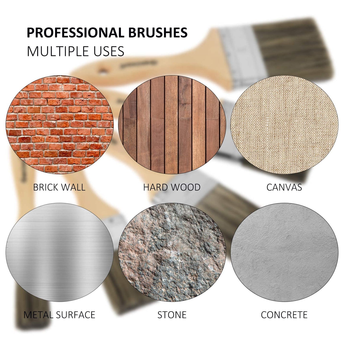 Double Thick Chip Paint Brush Set,Wood Stain Brushes for Painting Walls and Fence Staining, Wooden Handle Masonry Paintbrush for Varnish, Paste and Gesso (5 Pack Assorted Sizes)